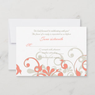 Corail, Sand Tan, Blanc Floral Wedding Carte RSVP