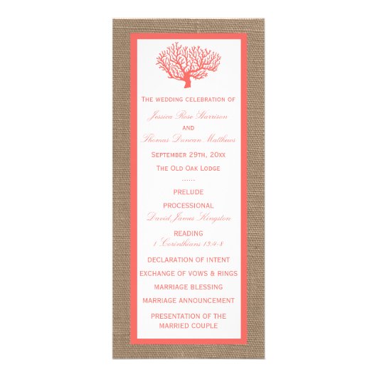 Corail Sur Burlap Boho Beach Wedding Programme (Devant)