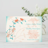 Corail turquoise Oiseaux Feuille Faire-part de mar (Debout devant)