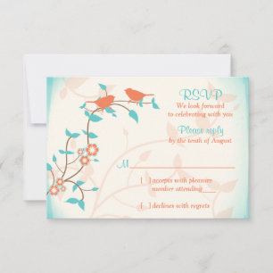 Corail Turquoise Oiseaux Feuille Mariage RSVP Répo