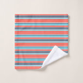 Corail vivant, bandes bleues et grises (Gant de toilette)