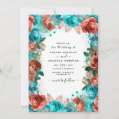 Corail vivant et Faire-part de mariage Turquoise (Devant)