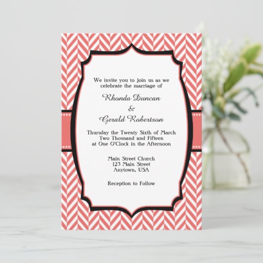 Corail White Herringbone Faire-part de mariage (Debout devant)