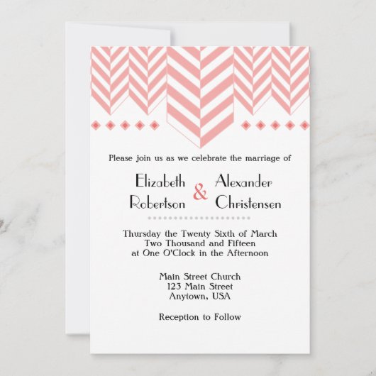 Corail White Herringbone Faire-part de mariage (Devant)
