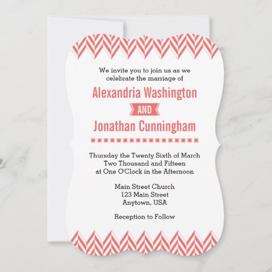 Corail White Herringbone Faire-part de mariage (Devant)