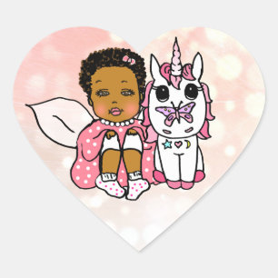 Coral African-American Fairy en Unicorn Hart Sticker
