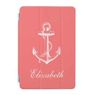 Coral  Anchor Monogram iPad Mini Cover