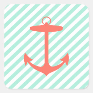 Coral Anchor Silhouette Vierkante Sticker