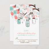 Coral and Blue Mason Jars Floral RSVP Card (Voorkant / Achterkant)