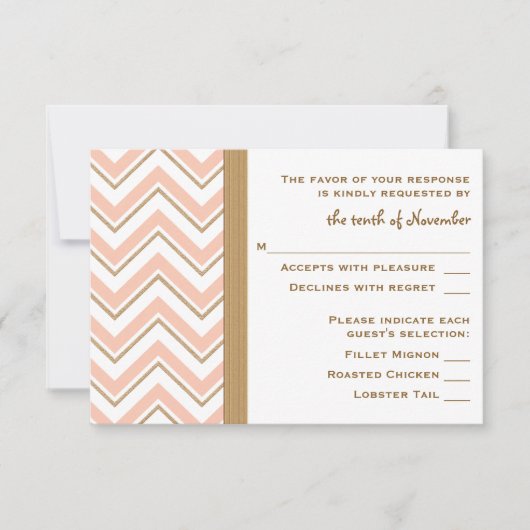 Coral and Gold Chevron Wedding RSVP-reactiekaarten RSVP Kaartje (Voorkant)