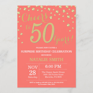 Coral and Gold Surprise 50th Birthday Diamond Kaart