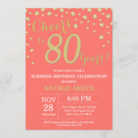 Coral and Gold Surprise 80th Birthday Diamond