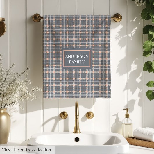 Coral and Grey Bath Towels Modern Custom Name