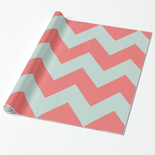 Coral and Mint Green Chevron Wrapping Paper Cadeaupapier