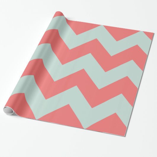 Coral and Mint Green Chevron Wrapping Paper Cadeaupapier (Uitgerold)
