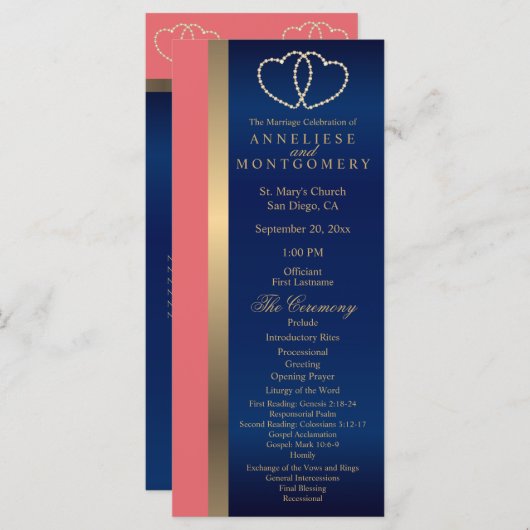 Coral and Navy Gold Hearts - Programma (Voorkant / Achterkant)