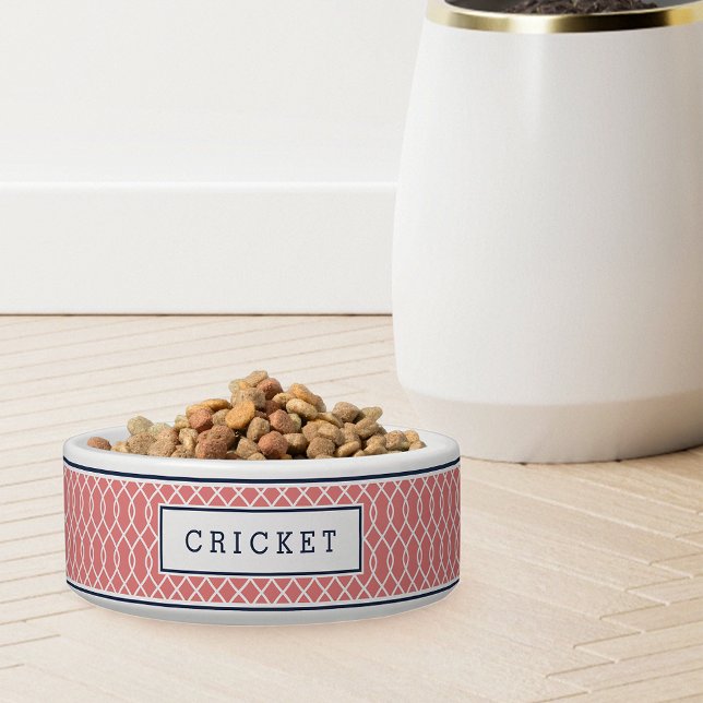 Coral and Navy Trellis Pattern Dog Voerbakje (Creator heeft geüpload)