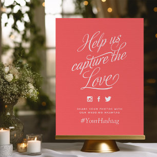 Coral and White Personalized Wedding Hashtag Sign Poster