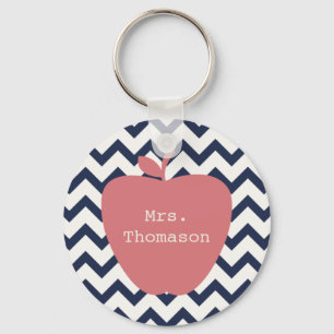 Coral Apple en Navy Chevron Teacher Sleutelhanger
