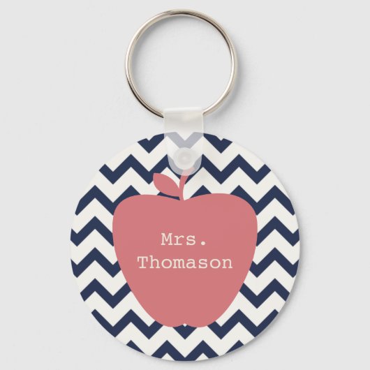 Coral Apple en Navy Chevron Teacher Sleutelhanger (Voorkant)