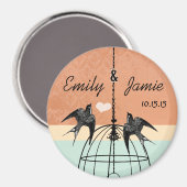 Coral & Aqua Bird Cage Wedding Magnet of Customize Magneet (Voorkant / Achterkant)