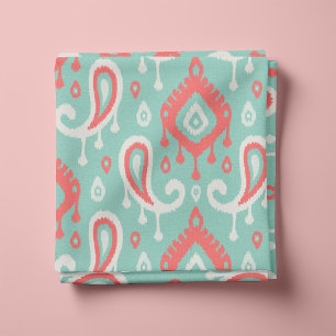 Coral Aqua en Mint Ikat Paisley Stof