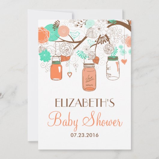 Coral & Aqua Mason Jarres Baby shower Invitation (Devant)