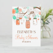 Coral & Aqua Mason Jarres Baby shower Invitation (Debout devant)