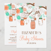 Coral & Aqua Mason Jarres Baby shower Invitation (Devant / Derrière)
