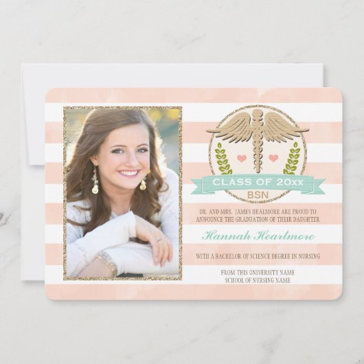 Coral Aqua Nursing School Afstuderen aangekondigd Kaart (Voorkant)