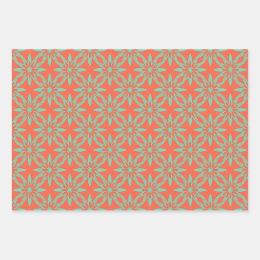Coral Aquamarine Flower Seamless Pattern Inpakpapier Vel (Voorkant)