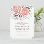 Coral Aquarelle Rose Faire-part de mariage floral (Debout devant)