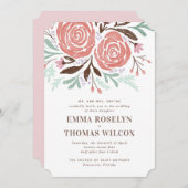 Coral Aquarelle Rose Faire-part de mariage floral (Devant / Derrière)