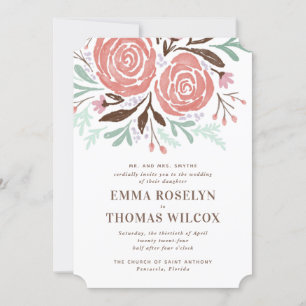 Coral Aquarelle Rose Faire-part de mariage floral