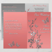 Coral Argent Gris Papillon Floral Programme de mar (Devant / Derrière)