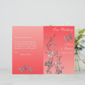 Coral Argent Papillon Floral Wedding Programme 2 (Debout devant)