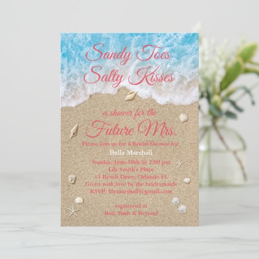 Coral Beach Waves Invitation de la douche nuptiale (Debout devant)