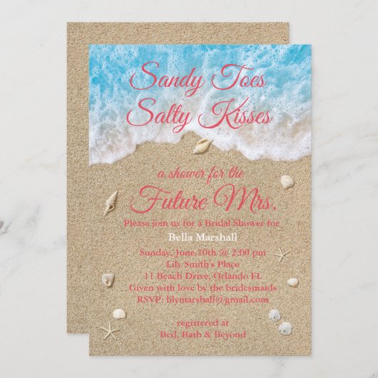Coral Beach Waves Invitation de la douche nuptiale (Devant / Derrière)