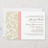 Coral Beige Damask Bat Mitzvah Invitaties Kaart (Achterkant)
