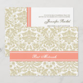 Coral Beige Damask Bat Mitzvah Invitaties Kaart (Voorkant / Achterkant)