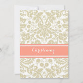 Coral Beige Damask Christening Invitation (Devant)