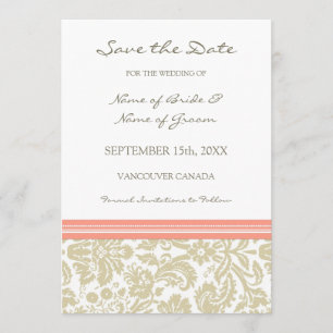 Coral Beige Photo Weddenschap Save the Date Card