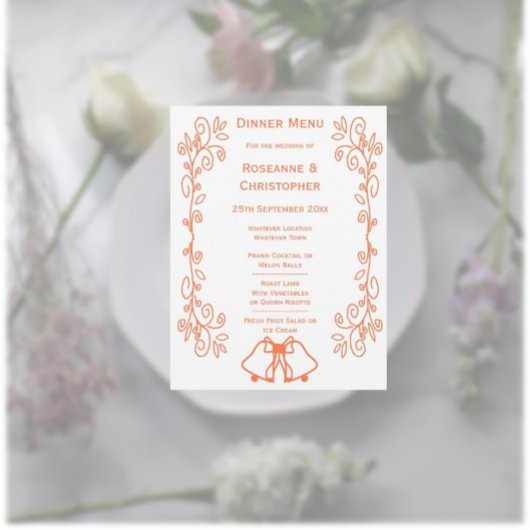 Coral Bells Scrollwork Ontwerp Wedding Menu