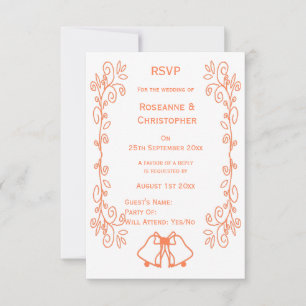 Coral Bells Scrollwork Ontwerp Wedding RSVP Kaartje