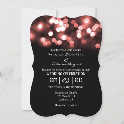 Coral Black Bokeh Glitter Lights Wedding Invites Kaart (Voorkant)