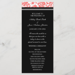 Coral Black Damask Wedding Program Programma