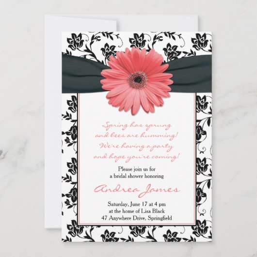 Coral Black Gerbera Daisy Invitation de la douche (Devant)