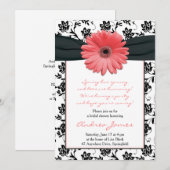 Coral Black Gerbera Daisy Invitation de la douche (Devant / Derrière)