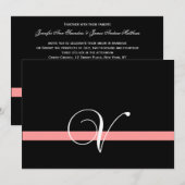 Coral Black White Monogram V Weddenschap Kaart (Voorkant / Achterkant)