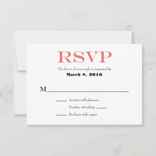 Coral Blanc Plaine Simple Mariage Cartes RSVP (Devant)